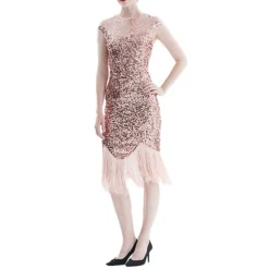 Women's Retro 1920s Fringe Dress Midi Dress Party Halloween Sequins Tassel Fringe Geometric Crewneck Sleeveless Regular Fit Spring Fall 2023 Black Pink S M L XL -HANs Plus Size Style Shop glegqu1692856767746