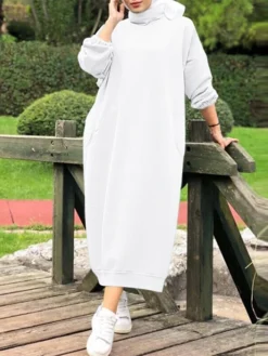 Women‘s Plus Size Curve Sweatshirt Dress Solid Color Stand Collar Long Sleeve Winter Fall Casual Classic Maxi Long Dress Daily Vacation Dress -HANs Plus Size Style Shop gloaqq1668235021922
