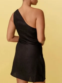Women's Casual Dress Linen Dress Shift Dress Mini Dress Black White Red Sleeveless Pure Color Backless Spring Summer One Shoulder Vacation 2023 XS S M L XL XXL -HANs Plus Size Style Shop glrvhd1654165019491