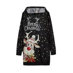 Women‘s Christmas Hoodie Dress Winter DressShort Mini Dress Red Black Long Sleeve Elk Tree Pocket Fall Winter Hooded Stylish Modern Loose Fit 2022 S M L XL XXL 3XL -HANs Plus Size Style Shop gmomru1663726328968