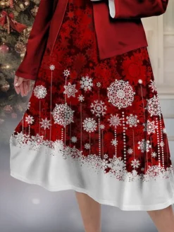 Women's Plus Size Curve Christmas Dress Casual Dress Dress Set Snowflake Midi Dress Long Sleeve Print Crew Neck Fashion Outdoor Wine Fall Winter L XL XXL 3XL 4XL -HANs Plus Size Style Shop gmqczv1697632691109