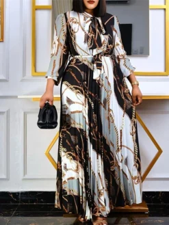 Women‘s Plus Size Curve Work Dress Print Crew Neck Print Long Sleeve Fall Spring Fashion Elegant Maxi Long Dress Formal Work Dress -HANs Plus Size Style Shop gmzmdx1646217572202