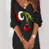 Women's Sweatshirt Dress Shift Dress Sweat Dress Mini Dress Black Light Green Red 3/4 Length Sleeve Grinch Print Spring Fall Winter V Neck Fashion Christmas Loose Fit 2023 S M L XL XXL 3XL