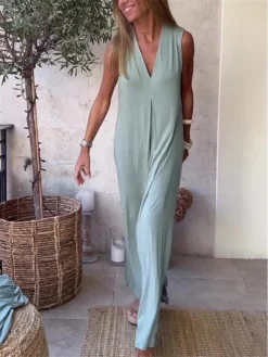 Women's Long Dress Maxi Dress Casual Dress White Dress Tank Dress Plain Fashion Basic Outdoor Daily Holiday Split Sleeveless V Neck Dress Regular Fit Black White Navy Blue Summer Spring S M L XL XXL -HANs Plus Size Style Shop goaunb1681108225580