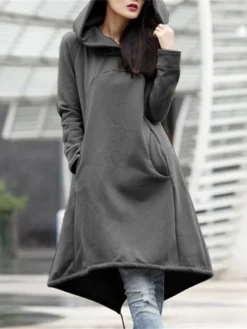 Women's Casual Dress Hoodie Dress Winter Dress Midi Dress Pocket Outdoor Street Daily Fashion Streetwear Hooded Long Sleeve 2023 Loose Fit Black Army Green Gray Color S M L XL XXL Size -HANs Plus Size Style Shop gqdakb1694510139651