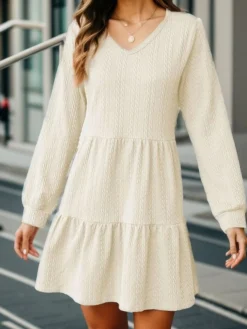 Women's Casual Dress Bodycon Black Dress Mini Dress Patchwork Outdoor Street Daily Active Fashion V Neck Long Sleeve 2023 Regular Fit Light Pink Black Dark Blue Color S M L XL XXL Size -HANs Plus Size Style Shop gqrvck1692936851121