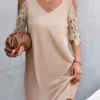 Women's Casual Dress Lace Dress Shift Dress Mini Dress Lace Cold Shoulder Outdoor Street Daily Fashion Streetwear V Neck Half Sleeve 2023 Regular Fit Black Wine Apricot Color S M L XL XXL Size
