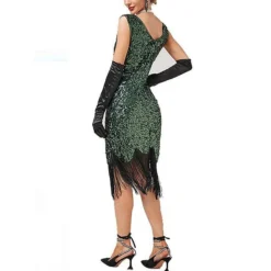 Women's Retro 1920s Fringe Dress Midi Dress Party Halloween Sequins Tassel Fringe Floral V Neck Sleeveless Regular Fit Spring Fall 2023 Black Pink XS S M L -HANs Plus Size Style Shop gsjuqr1692612019312