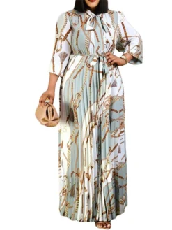 Women‘s Plus Size Curve Work Dress Print Crew Neck Print Long Sleeve Fall Spring Fashion Elegant Maxi Long Dress Formal Work Dress -HANs Plus Size Style Shop gsuqzb1646217573250