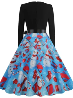 Women's Christmas Casual Dress Swing Dress Vintage Dress Midi Dress Green Blue Royal Blue Long Sleeve Color Block Bow Winter Fall Autumn V Neck Slim 2022 S M L XL XXL 3XL -HANs Plus Size Style Shop gsvody1666761742209