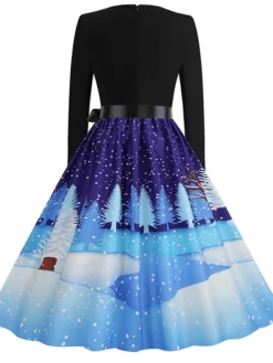 Women's Christmas Casual Dress Vintage Dress Midi Dress Black Blue Wine Long Sleeve Santa Claus Bow Winter Fall Spring Square Neck Vacation Christmas Daily Vacation 2022 S M L XL XXL 3XL -HANs Plus Size Style Shop gtqeqp1667637126400