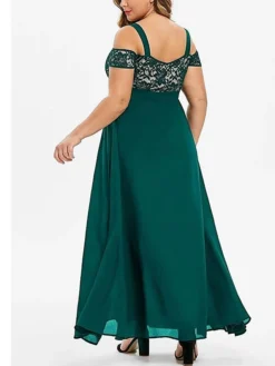 Women‘s Plus Size Curve Party Dress Homecoming Dress Formal Dress Solid Color Long Dress Maxi Dress Short Sleeve Lace Strap Modern Party Black Wine Summer Spring L XL XXL 3XL 4XL -HANs Plus Size Style Shop gvrlxx1673244323316