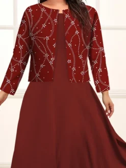 Women's Plus Size Curve Casual Dress Winter Dress Dress Set Floral Mini Dress Long Sleeve Crew Neck Fashion Christmas Wine Fall Winter L XL XXL 3XL 4XL -HANs Plus Size Style Shop gvwvqq1697689375881