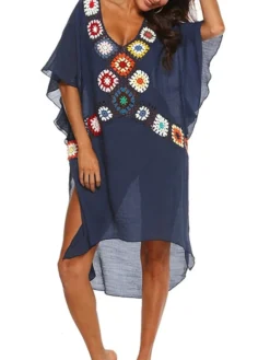 Women's Swimwear Cover Up Beach Dress Normal Swimsuit Splice Floral White Black Navy Blue V Wire Bathing Suits New Vacation Fashion /y / Modern -HANs Plus Size Style Shop gwcppf1652335459276