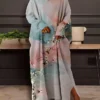 Women's Plus Size Curve Casual Dress Sweatshirt Dress Winter Dress Floral Gradient Long Dress Maxi Dress Long Sleeve Split Print V Neck Fashion Outdoor Pink Blue Fall Winter L XL XXL 3XL 4XL
