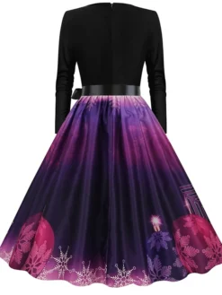 Women's Christmas Party Dress Swing DressKnee Length Dress Green Purple Wine Red Black Long Sleeve Santa Claus Elk Snowman Print Fall Winter V Neck Vintage Party Elegant Party 2022 S M L XL XXL 3XL -HANs Plus Size Style Shop gygccd1665475512660