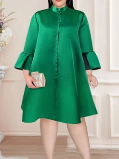 Women‘s Plus Size Curve Party Dress Solid Color Stand Collar Long Sleeve Winter Fall Elegant Formal Mini Dress Party Cocktail Party Dress -HANs Plus Size Style Shop gymorz1669974349732