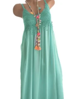 Women‘s Plus Size Curve Strap Casual Dress Solid Color V Neck Lace Sleeveless Spring Summer Dress Mini Dress Daily Fashion Loose Fit -HANs Plus Size Style Shop gynnjm1696941808601