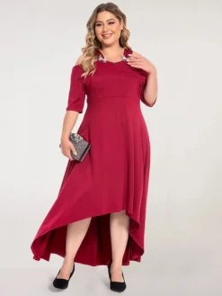 Women‘s Plus Size Curve Party Dress Swing Dress Formal Dress Solid Color Midi Dress Half Sleeve Hollow Out Plus High Low V Neck Elegant Party Black White Summer Spring L XL XXL 3XL 4XL