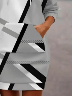 Women's Casual Dress Hoodie Dress Mini Dress Active Daily Outdoor Home Holiday Crew Neck Print Geometric Regular Fit Black S M L XL XXL -HANs Plus Size Style Shop gzqrjq1694502673100