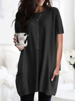 Women's Mini Dress ArmyGreen Malachite Green Black Short Sleeve Pure Color Spring Summer Crew Neck Boom Sale Dress S M L XL 2XL 3XL 4XL 5XL -HANs Plus Size Style Shop hafgkh1624259798014