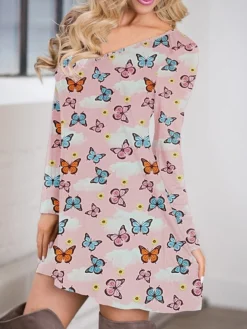 Women's Casual Dress Christmas Dress Sweatshirt Dress Butterfly Ugly Christmas Print Crew Neck Mini Dress Fashion Streetwear Christmas Street Long Sleeve Regular Fit Pink Red Fuchsia Fall Winter S M -HANs Plus Size Style Shop hblptg1695888566252