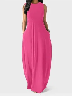 Women's Casual Dress Swing Dress Long Dress Maxi Dress Light Pink Black Yellow Sleeveless Pure Color Pocket Summer Spring Crew Neck Casual 2023 S M L XL XXL 3XL 4XL 5XL -HANs Plus Size Style Shop hcnhbi1655446840602