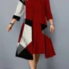Women's Plus Size Curve Casual Dress Dress Set Two Piece Dress Geometric Color Block Midi Dress 3/4 Length Sleeve Print Crew Neck Fashion Outdoor Black Red Fall Winter L XL XXL 3XL 4XL