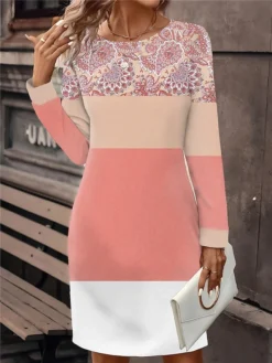 Women's Casual Dress Sweatshirt Dress Mini Dress Active Fashion Outdoor Holiday Vacation Crew Neck Print Floral Striped Loose Fit Pink Purple Orange S M L XL XXL