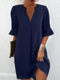 Women's Casual Dress Summer Dress Mini Dress Ruffle Daily Date Going Out Fashion Basic Split Neck Half Sleeve 2023 Loose Fit Black White Wine Color S M L XL XXL Size