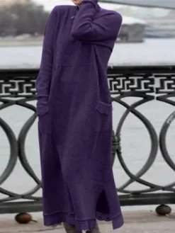 Women‘s Plus Size Curve Casual Dress Pure Color Turtleneck Long Sleeve Fall Winter Casual Maxi Long Dress Casual Daily Dress -HANs Plus Size Style Shop hfgiqk1665655929376