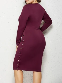 Women's Plus Size Curve Casual Dress Bodycon Sheath Dress Plain Midi Dress Long Sleeve Crew Neck Fashion Daily Black Wine Fall Winter XXL 3XL 4XL 5XL -HANs Plus Size Style Shop hfgmne1694151467502