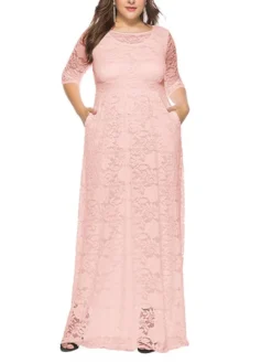 Women‘s Plus Size Curve Party Dress Floral Crew Neck Lace 3/4 Length Sleeve Spring Fall Work Prom Dress Maxi Long Dress Party Daily Dress -HANs Plus Size Style Shop hgavmp1628496516298