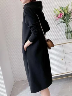 Women's Casual Dress Hoodie Dress Midi Dress Active Daily Outdoor Going Out Weekend Hoodie Pocket Solid Color Loose Fit Black Pink Green M L XL XXL 3XL -HANs Plus Size Style Shop hgqfgk1694427875113