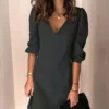 Women's Casual Dress Shift Dress Mini Dress Black Navy Blue Blue 3/4 Length Sleeve Pure Color Slim Summer Spring V Neck Basic Vacation Summer Dress Spring Dress 2023 S M L XL XXL 3XL