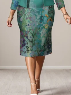 Women's Plus Size Curve Casual Dress Dress Set Two Piece Dress Floral Midi Dress Long Sleeve Print Crew Neck Fashion Outdoor Blue Fall Winter L XL XXL 3XL 4XL -HANs Plus Size Style Shop hkpkfo1697445825480