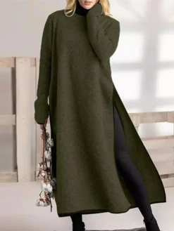 Women's Casual Dress Sweater Dress Sweatshirt Dress Midi Dress Black Army Green Gray Long Sleeve Pure Color Split Fall Winter Autumn Crew Neck Casual Winter Dress Vacation Fall Dress 2023 S M L XL -HANs Plus Size Style Shop hkzhkk1665476055293