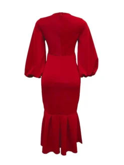 Women‘s Plus Size Curve Party Dress Solid Color V Neck Ruched Puff Sleeve Long Sleeve Winter Fall Casual Maxi Long Dress Party Vacation Dress Sheath Dress Black Dress -HANs Plus Size Style Shop hlcqdd1649744190064