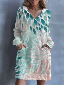 Women's Casual Dress Hoodie Dress Shift Dress Floral Pocket Drawstring Hooded Mini Dress Fashion Streetwear Outdoor Daily Long Sleeve Loose Fit Yellow Light Green Pink Spring Fall S M L XL XXL -HANs Plus Size Style Shop hlgihk1692855004663