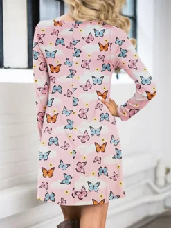 Women's Casual Dress Christmas Dress Sweatshirt Dress Butterfly Ugly Christmas Print Crew Neck Mini Dress Fashion Streetwear Christmas Street Long Sleeve Regular Fit Pink Red Fuchsia Fall Winter S M -HANs Plus Size Style Shop hlwvcd1695888567294