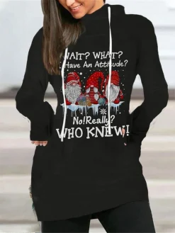 Women's Christmas Hoodie Dress Winter Dress Mini Dress Black Long Sleeve Letter Santa Claus Pocket Print Winter Fall Hooded Vacation Casual 2022 S M L XL XXL 3XL