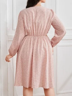 Women's Plus Size Curve Casual Dress Chiffon Dress A Line Dress Floral Midi Dress Long Sleeve Print V Neck Fashion Daily Pink Fall Winter L XL XXL 3XL 4XL -HANs Plus Size Style Shop hmpyjn1694151475065