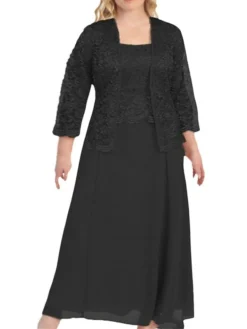 Women‘s Plus Size Curve Lace Dress Work Dress Dress Set Solid Color Long Dress Maxi Dress 3/4 Length Sleeve Lace Strap Elegant Office Black Wine Spring Summer L XL XXL 3XL 4XL -HANs Plus Size Style Shop hmsjlp1673503581649