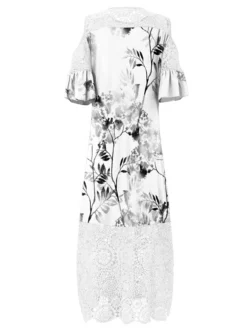 Women‘s Plus Size Curve Holiday Dress Floral Crew Neck Lace Half Sleeve Fall Spring Maxi Long Dress Date Vacation Dress Print -HANs Plus Size Style Shop hmuuxb1654584187081