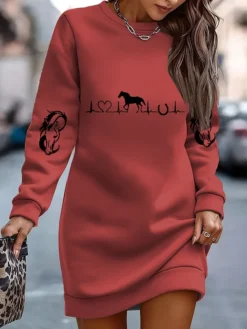 Women's Sweatshirt Dress Casual Dress Mini Dress Warm Fashion Outdoor Vacation Going Out Crew Neck Print Print Regular Fit White Red Blue S M L XL XXL -HANs Plus Size Style Shop hmxeck1697708197456