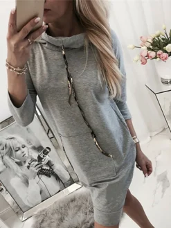 Women's Hoodie Dress Winter Dress A Line Dress Mini Dress White Pink Light Grey Long Sleeve Pure Color Pocket Spring Fall Winter Hooded Stylish Vacation Fall Dress Loose Fit 2023 S M L XL XXL 3XL -HANs Plus Size Style Shop hneyny1656575602664