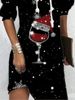 Women‘s Christmas Hoodie Dress Shift Dress Mini Dress Black Long Sleeve Snowflake Print Fall Winter Autumn Hooded Fashion 2023 S M L XL XXL 3XL -HANs Plus Size Style Shop hnfkai1669274810102