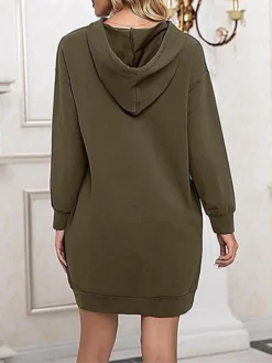 Women's Casual Dress Hoodie Dress Shift Dress Mini Dress Pocket Outdoor Street Daily Active Fashion Hooded Long Sleeve 2023 Loose Fit Black Wine Army Green Color S M L XL XXL Size -HANs Plus Size Style Shop hngnho1693558126636