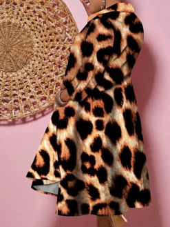 Women's Plus Size Curve Shirt Dress Casual Dress Swing Dress Floral Geometric Midi Dress 3/4 Length Sleeve Plus High Low Print Shirt Collar Fashion Daily White Yellow Fall Winter L XL XXL 3XL -HANs Plus Size Style Shop hnjemi1694594682077