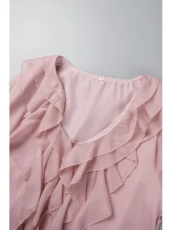 Women's Chiffon Dress Knee Length Dress Pink Gray Long Sleeve Solid Color Ruffle Summer Spring V Neck Casual Winter Dress Fall Dress 2023 S M L XL XXL -HANs Plus Size Style Shop hpkcrq1693295830540